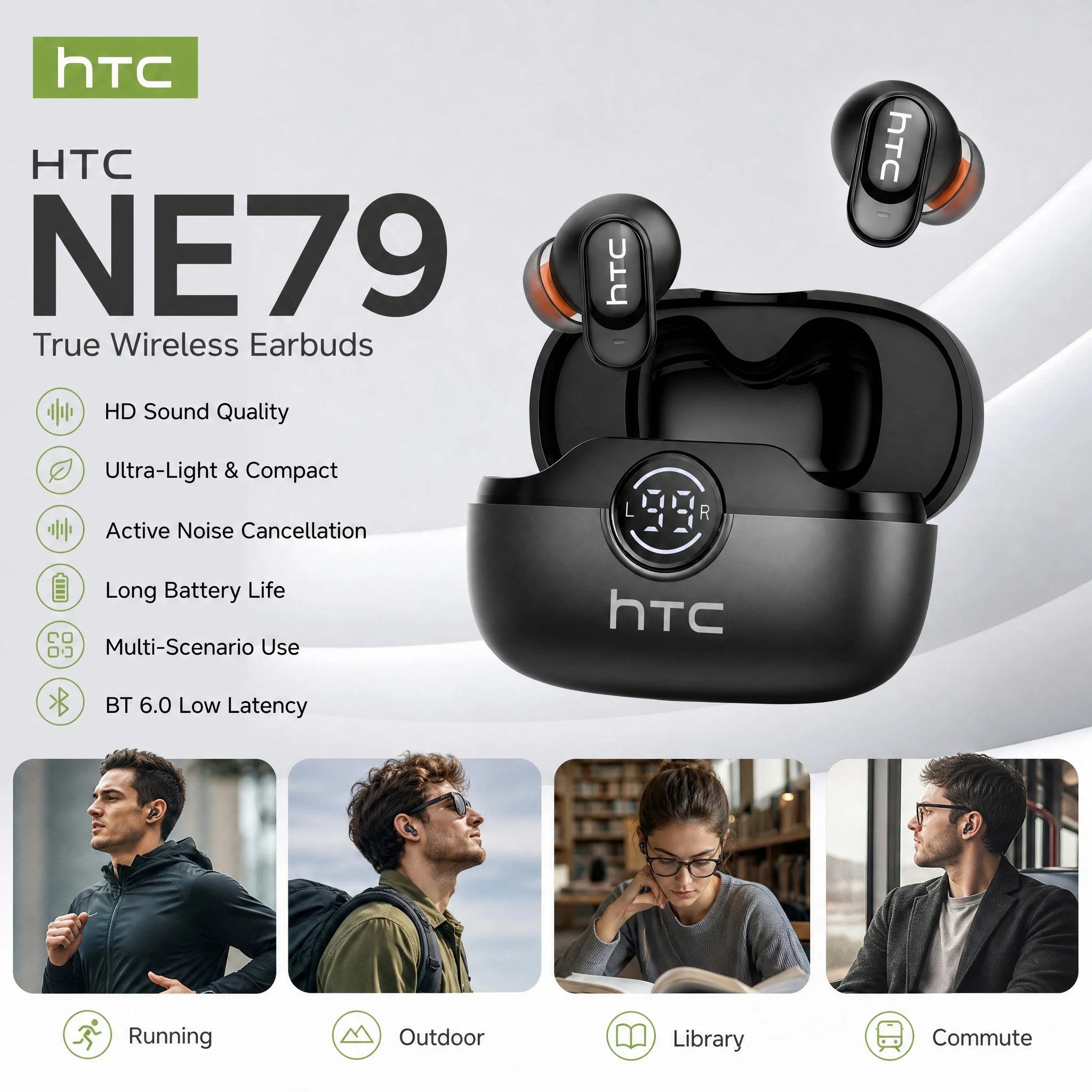 Écouteurs HTC NE79 TWS Semi-Intra Gaming 36h ENC – CLEVI Paris