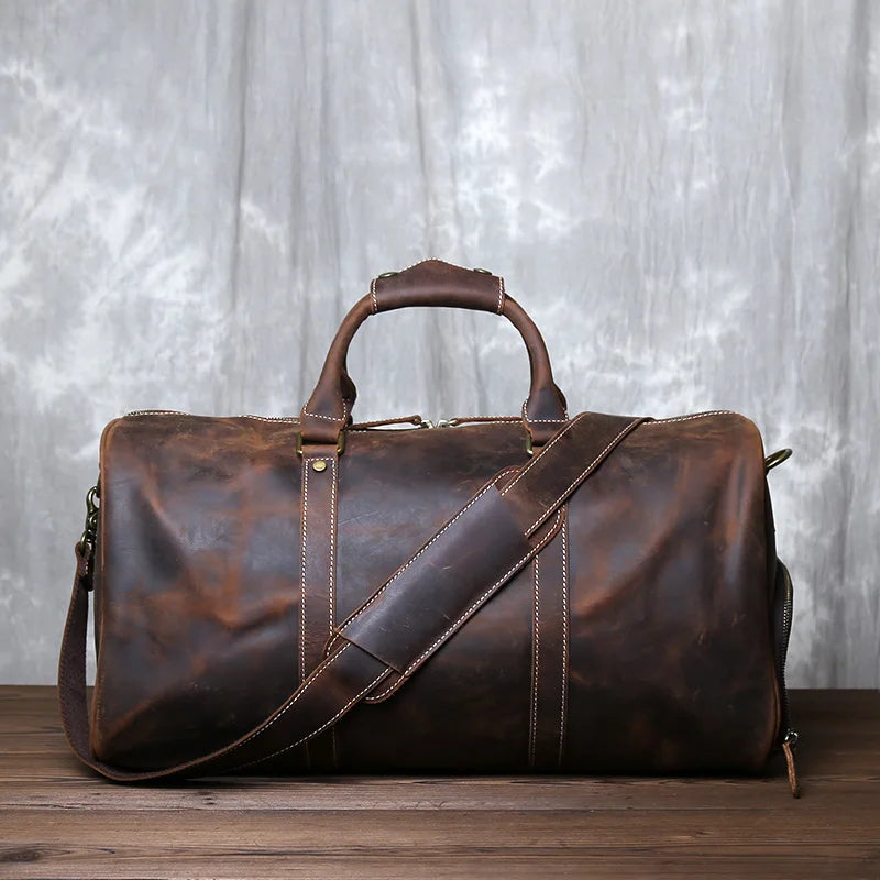 Sac de Voyage Homme Cuir Crazy Horse Rétro 50x23x26cm – CLEVI Paris