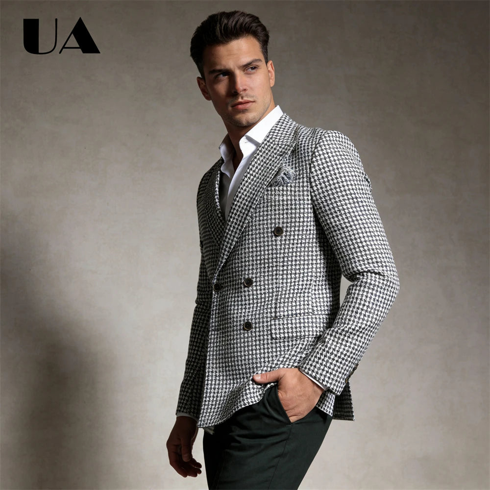Veste homme croisée pied-de-poule – CLEVI Paris