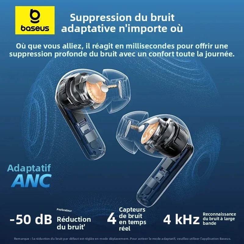 Écouteurs Baseus EP10 Pro ANC Bluetooth 6.0 LDAC Hi-Res 6 Micros IP55 – CLEVI Paris
