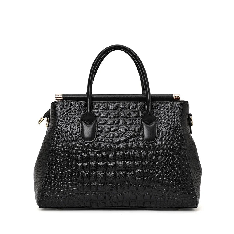 Sac Boston Femme Cuir Croco Brillant Verrou Métal Noir – CLEVI Paris
