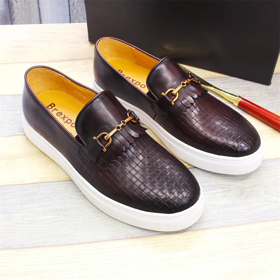 Mocassins homme en cuir motif tissé – CLEVI Paris