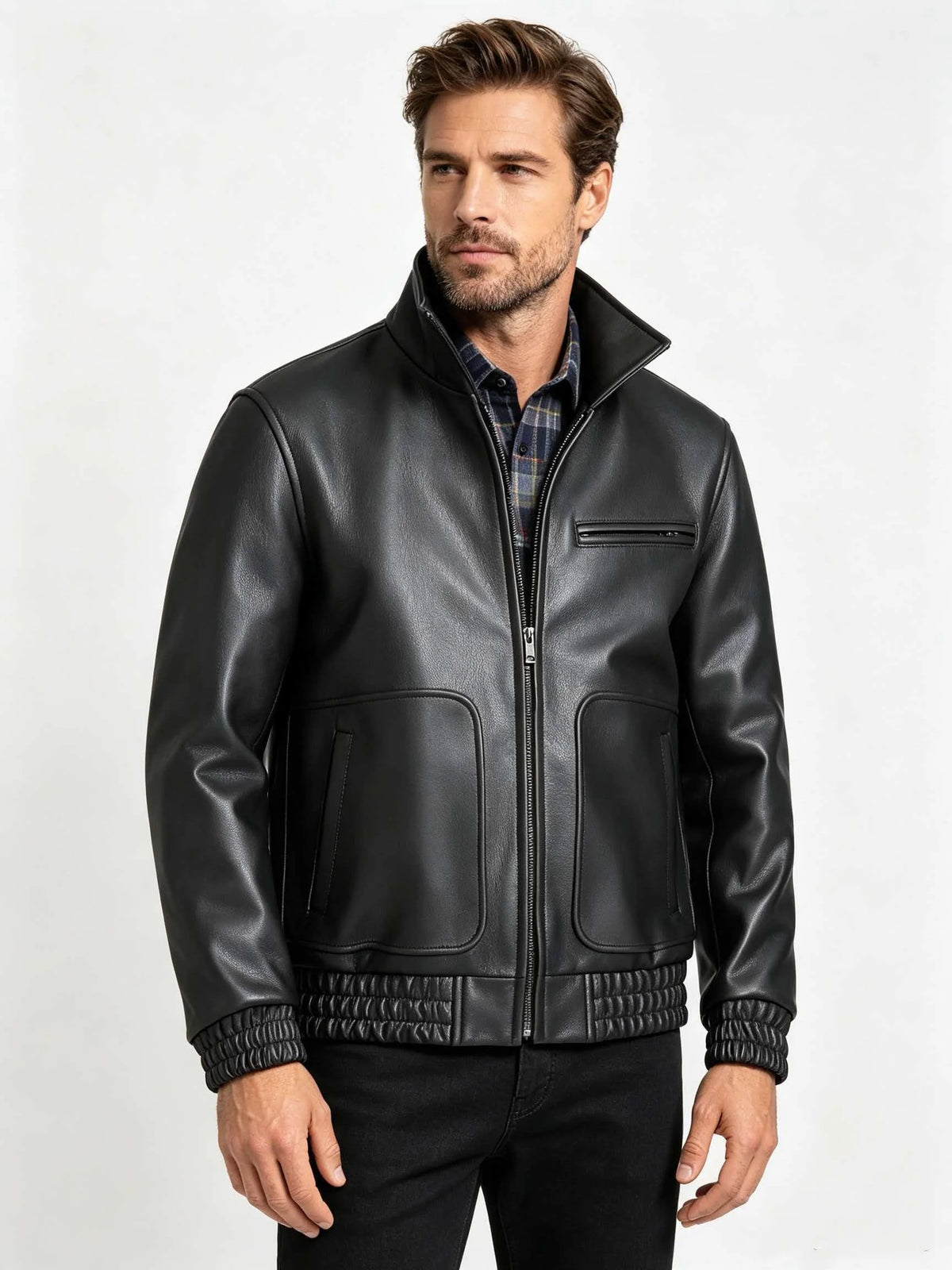 Veste pilote homme en cuir noir – CLEVI Paris