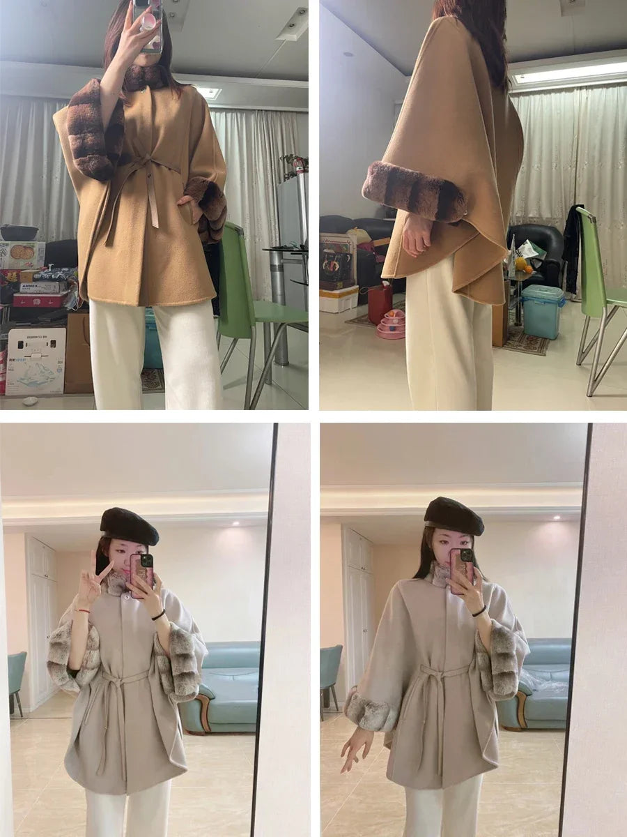 Manteau cape femme cachemire ceinturé – CLEVI Paris