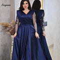 Robe de soirée col en V manches longues – CLEVI Paris