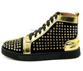 Sneakers Montantes Cuir Noir Blanc Or Rivets Homme – CLEVI Paris