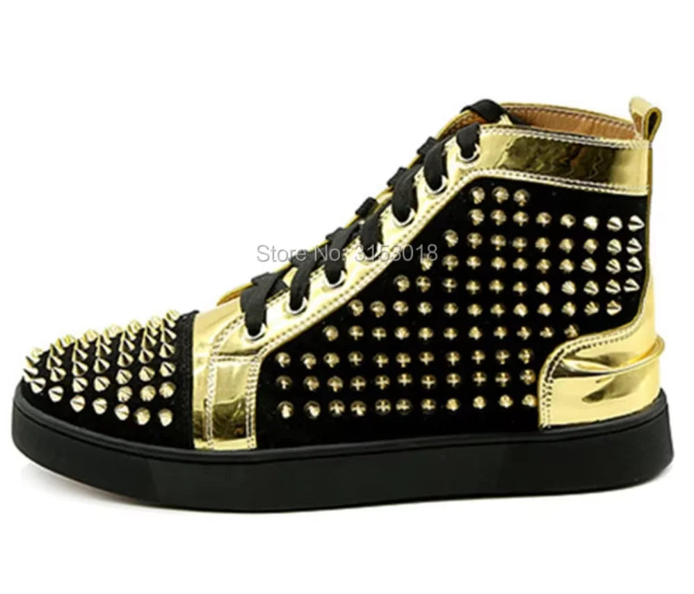 Sneakers Montantes Cuir Noir Blanc Or Rivets Homme – CLEVI Paris