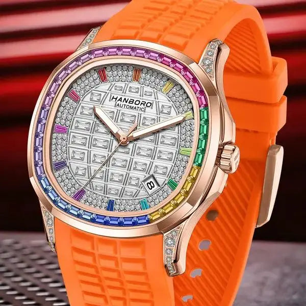 HANBORO 754 Montre Homme Automatique Miyota 8215 Carrée Saphir Cristaux – CLEVI Paris