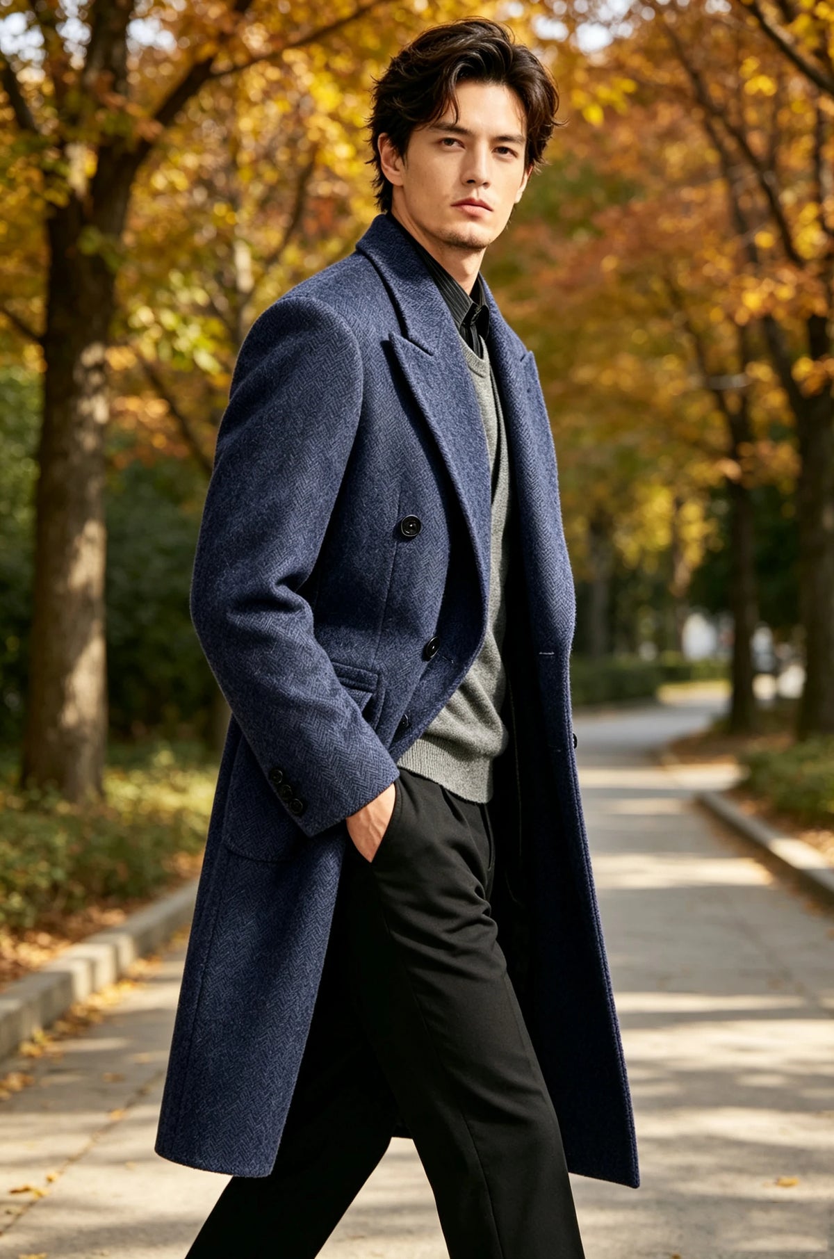Manteau long homme tweed à chevrons – CLEVI Paris