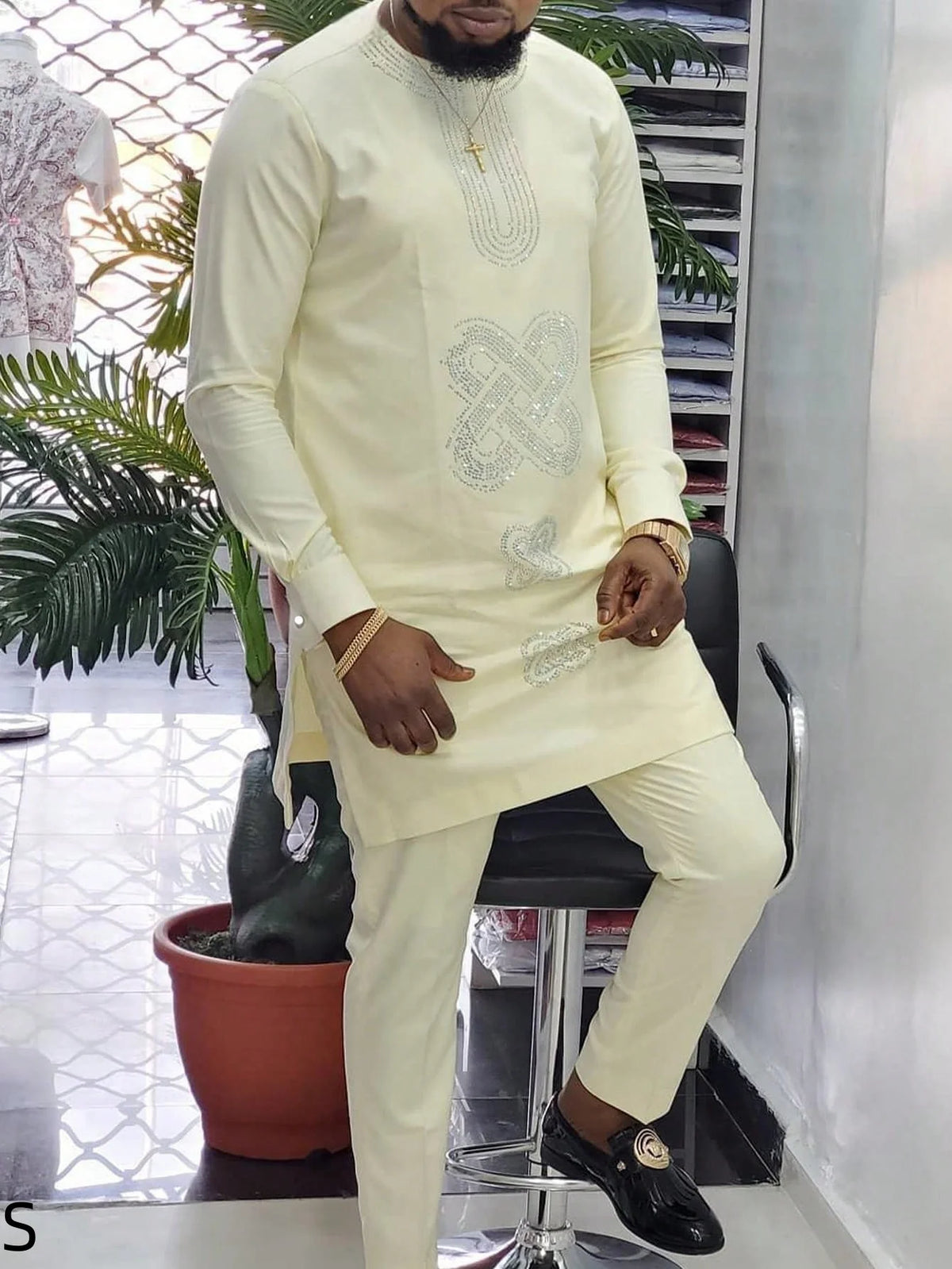 Kaftan Agbada Homme Style Africain 2 Pièces Veste Manches Longues + Pantalon Mariage Cérémonie S-XXL – CLEVI Paris