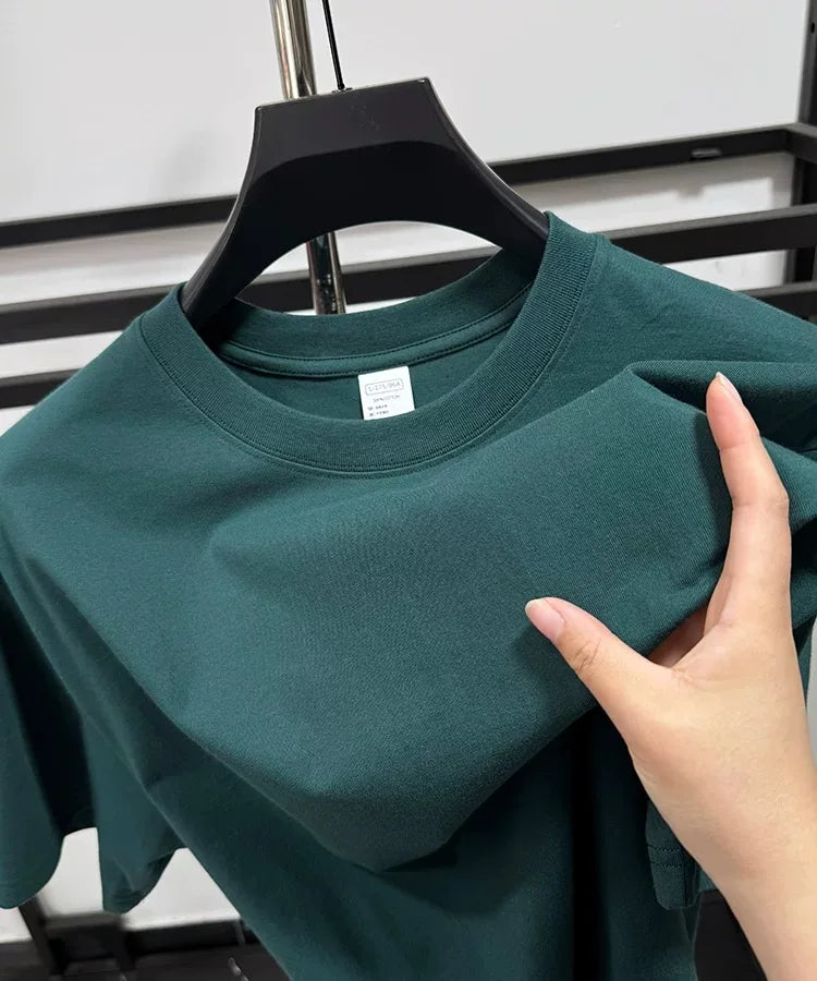 T-shirt homme uni à col rond en coton – CLEVI Paris
