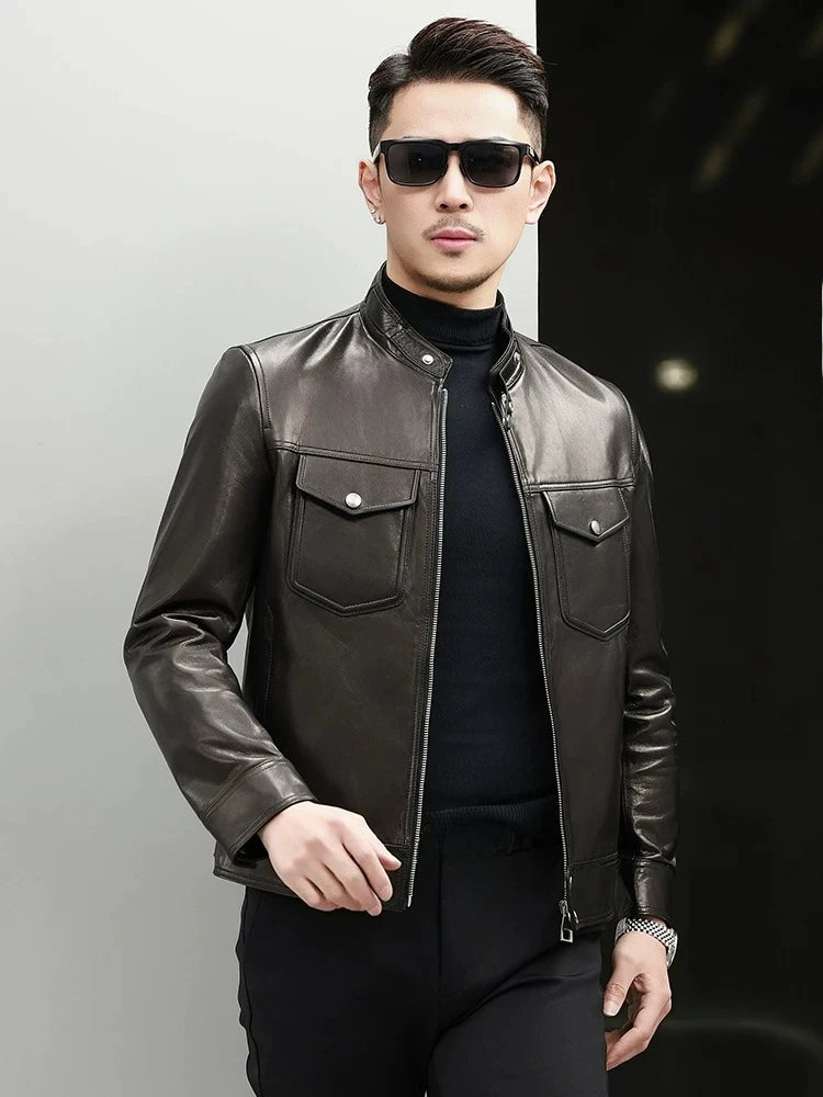 Veste homme en cuir noir coupe ajustée – CLEVI Paris