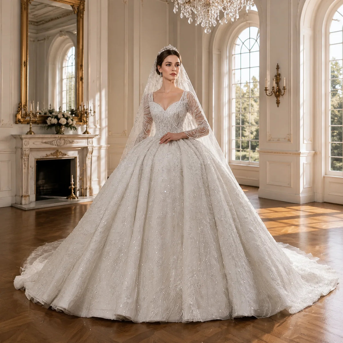 Robe de mariée en dentelle à encolure cœur – CLEVI Paris
