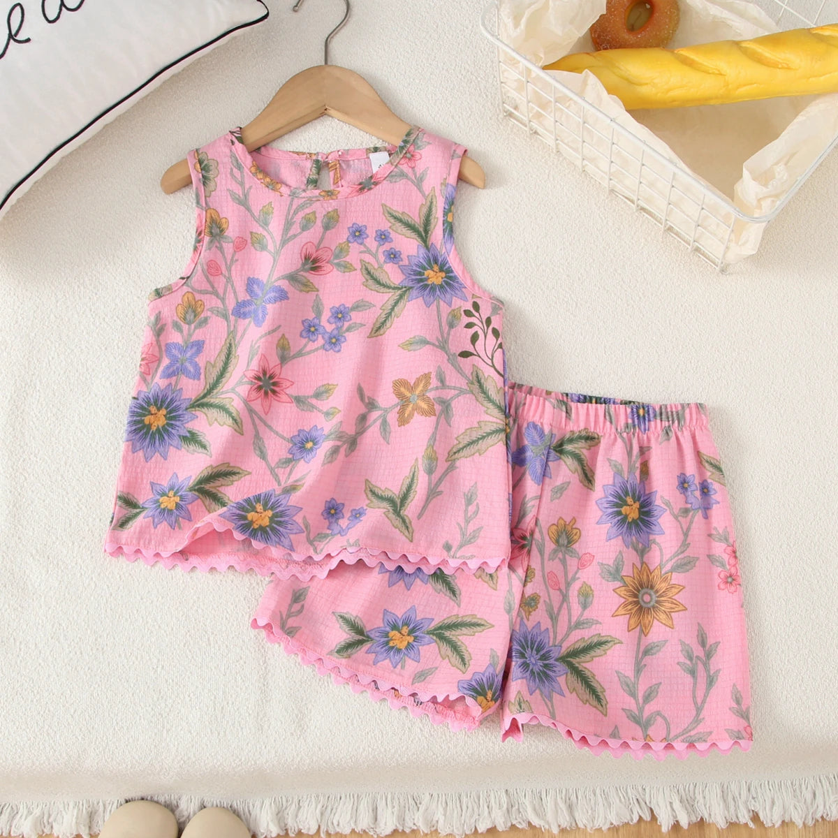 Ensemble fille fleuri haut et short dentelle – CLEVI Paris