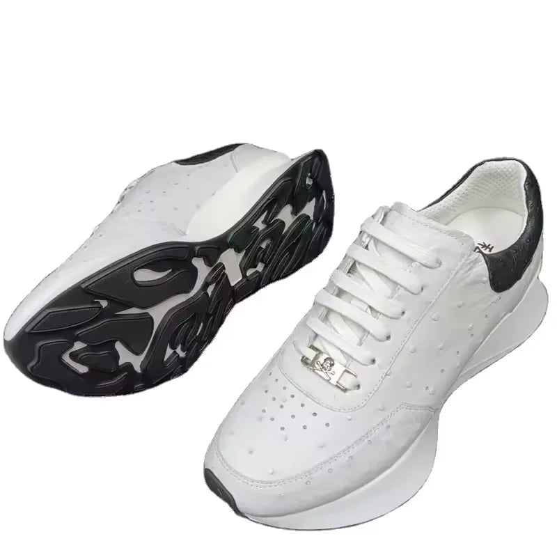 Sneakers Cuir Autruche Blanc Homme Lacets – CLEVI Paris