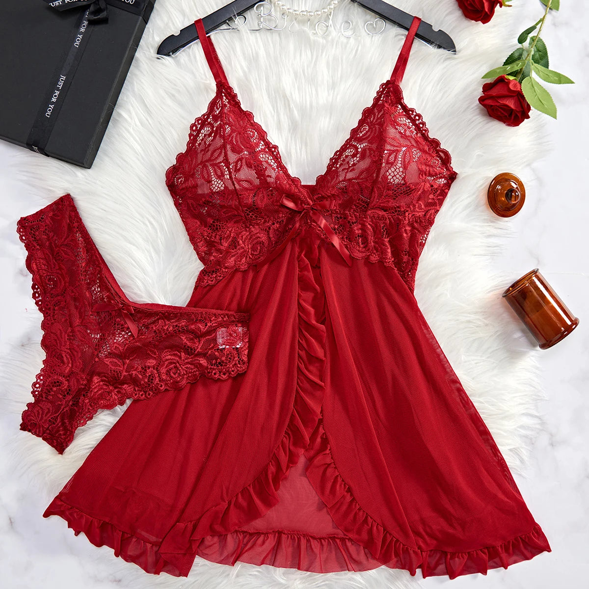 Robe Nuisette Dentelle Transparente Col V Sexy Femme Slim Sans Manches 6 Coloris S-XXXL – CLEVI Paris