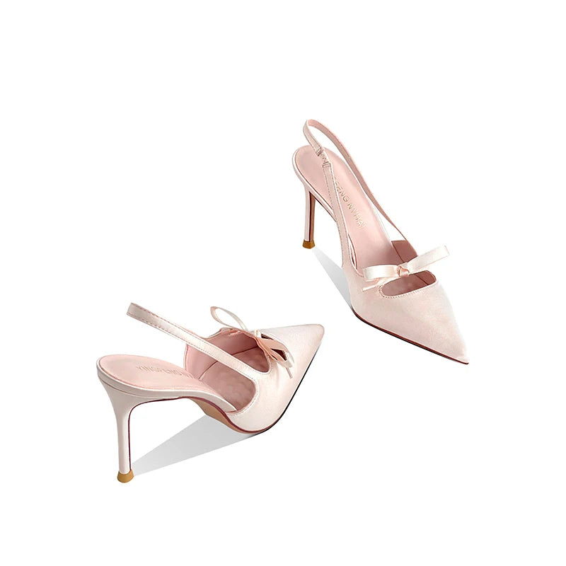 Escarpins slingback en soie à nœud – CLEVI Paris