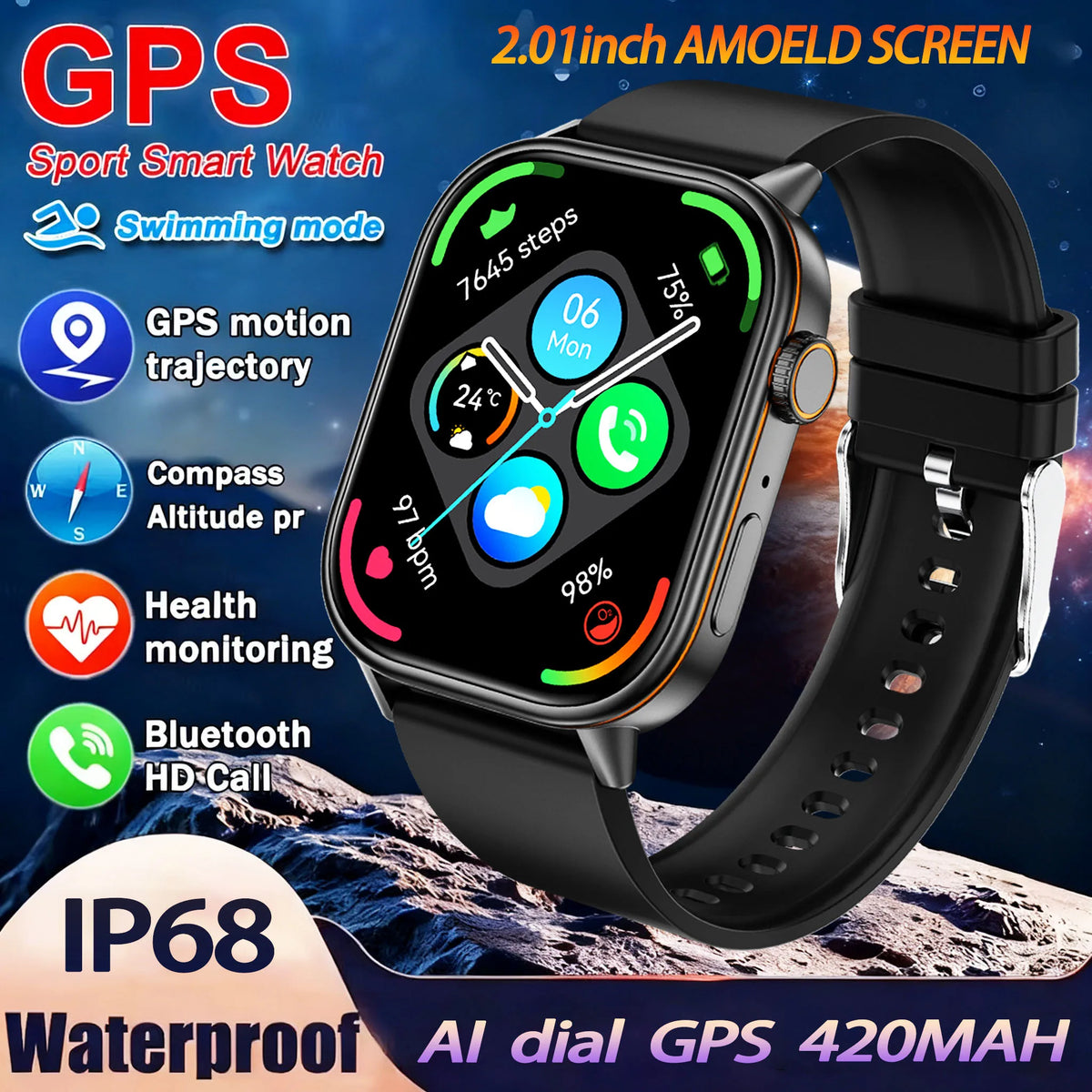 Montre GPS QX17 AMOLED 2,01″ sport – CLEVI Paris