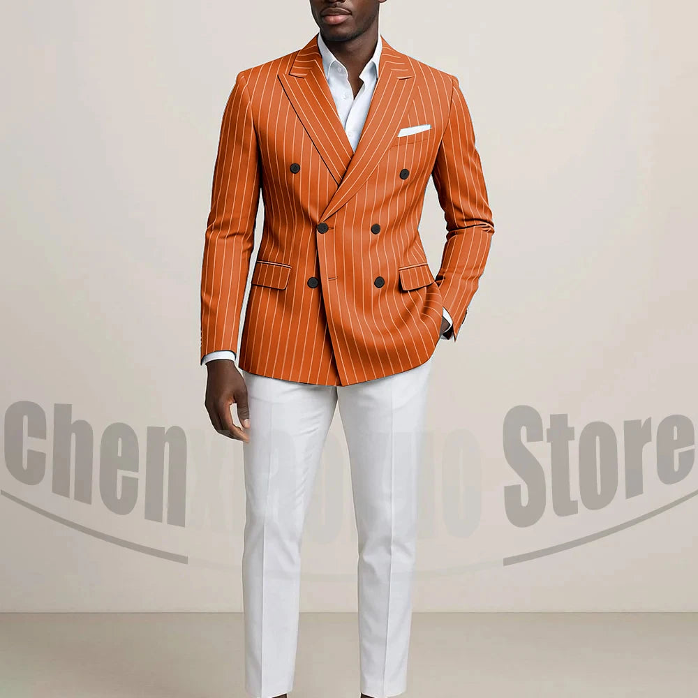 Costume Double boutonnage pour hommes avec fines rayures, tenues formelles sur mesure pour affaires, décontractées, fête, Chic, costume 2 pièces