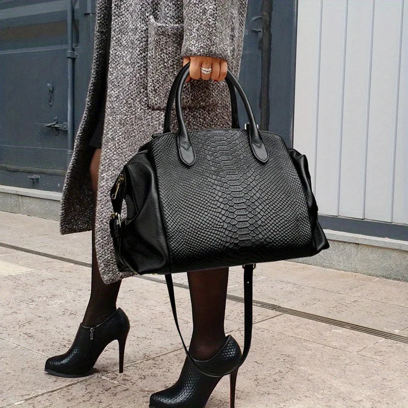 Sac Épaule Femme PU Motif Croco Rétro Grande Capacité Noir – CLEVI Paris