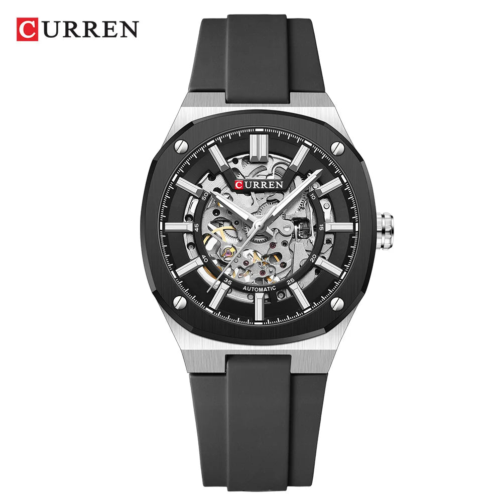 Montre Mécanique Automatique Homme CURREN 8485 – Cadran Squelette Silicone