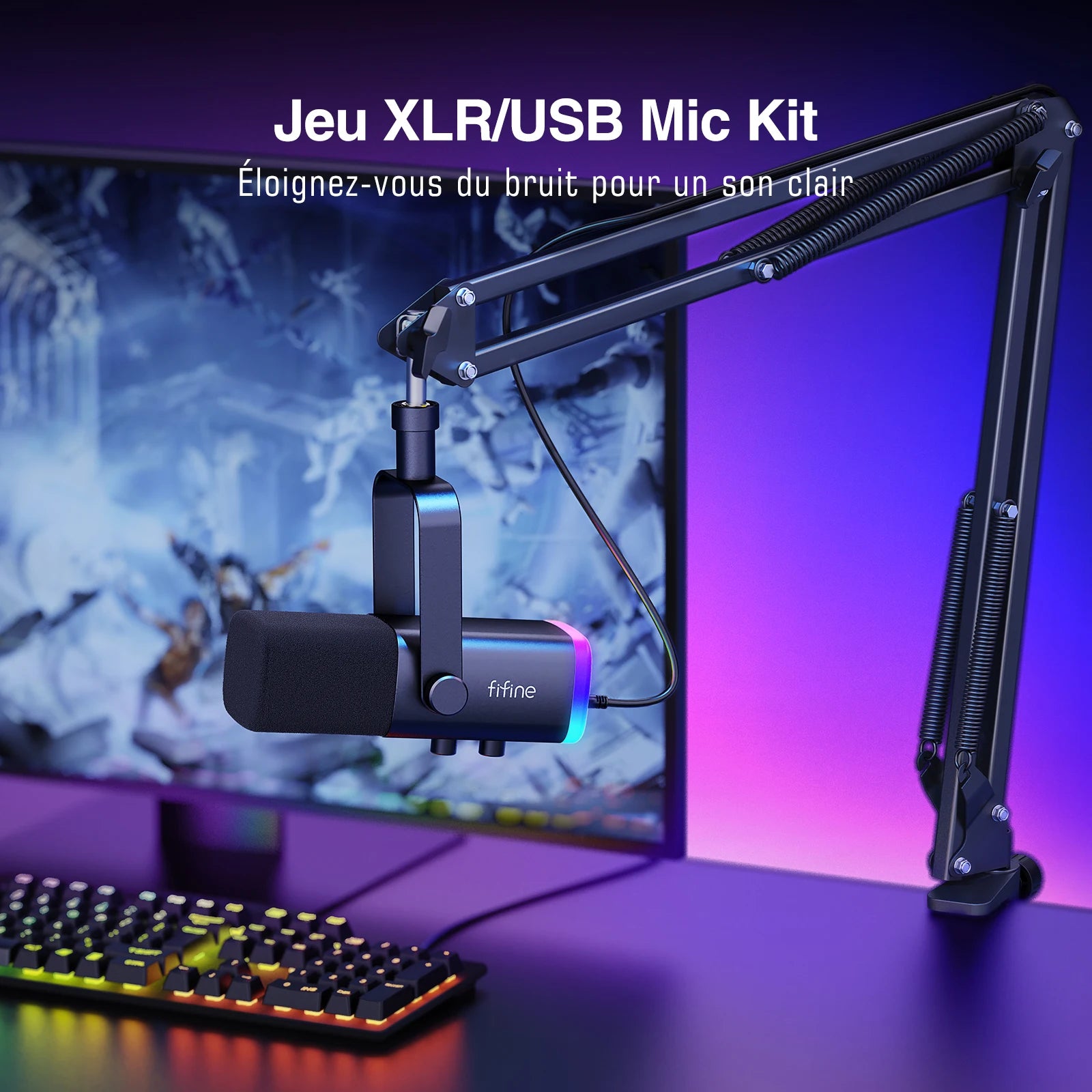 Kit Microphone FIFINE AM8T USB/XLR RGB Bras Articulé Gaming – CLEVI Paris