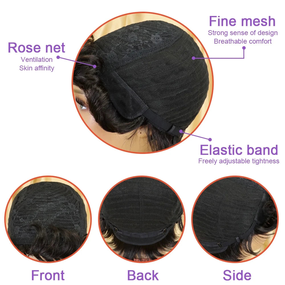 Perruque Courte Wavy Boy Cut Cheveux Humains Brésiliens Machine Made 3 Teintes 6 Pouces – CLEVI Paris