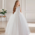 Robe longue fille en blanc à appliqués – CLEVI Paris