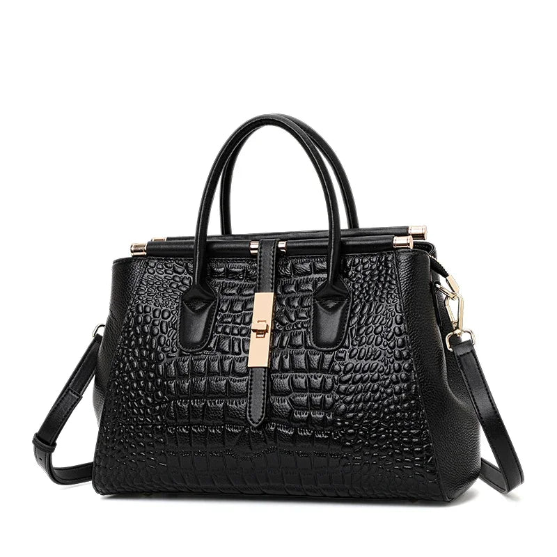 Sac Boston Femme Cuir Croco Brillant Verrou Métal Noir – CLEVI Paris