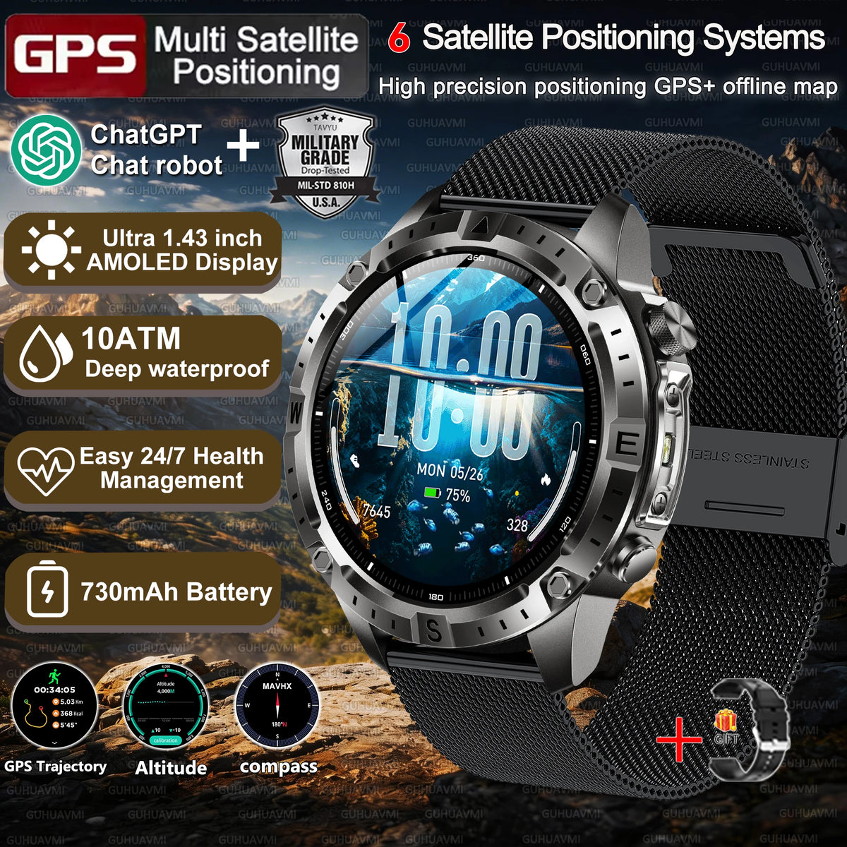 Montre GPS AMOLED avec cartes hors ligne – CLEVI Paris