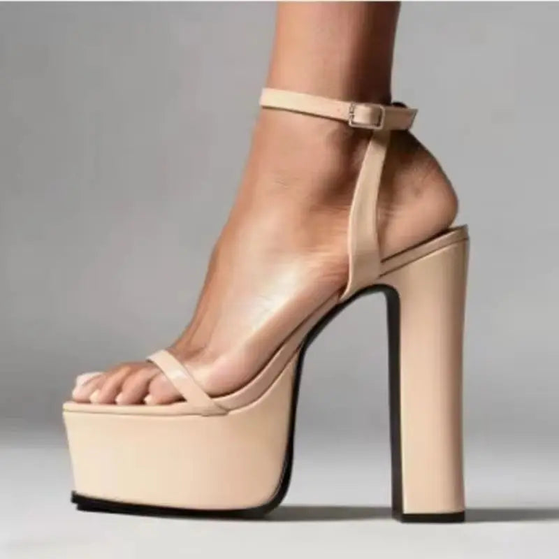 Sandales Talons Bloc Cuir Verni Bride Cheville Bout Ouvert – CLEVI Paris