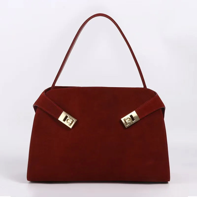 Sac Épaule Cuir Suédé Femme Verrou Métallique Style Minimaliste – CLEVI Paris