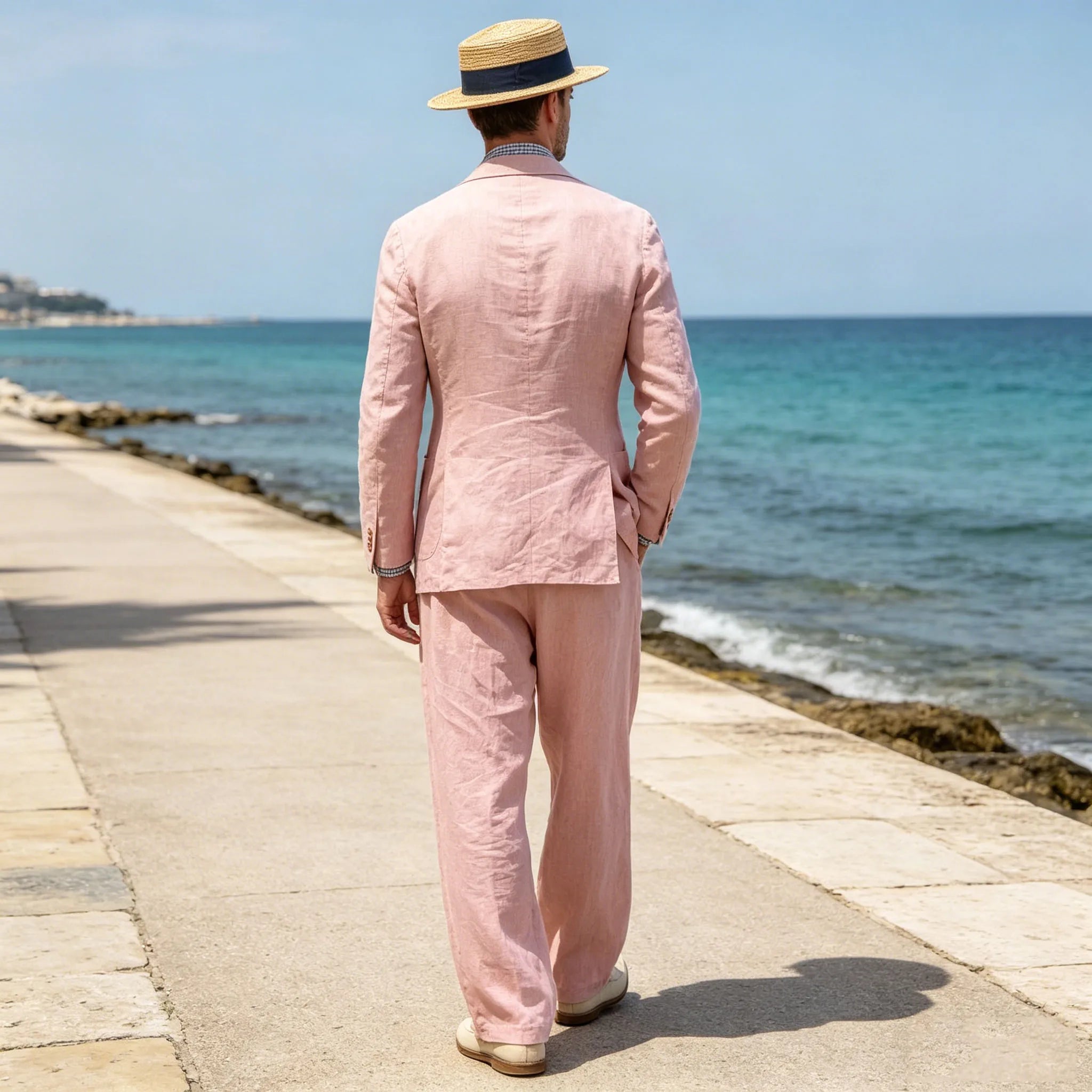Costume Homme 2 Pièces Lin Coton Blazer Col Cranté + Pantalon Jambe Droite Smart Casual Mariage Été 7 Coloris – CLEVI Paris