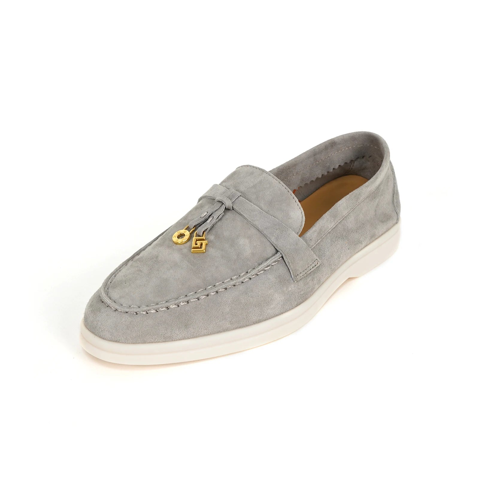Mocassins Femme Daim Mouton Bout Rond Décoration Métal Slip-On Semelle Antidérapante – CLEVI Paris