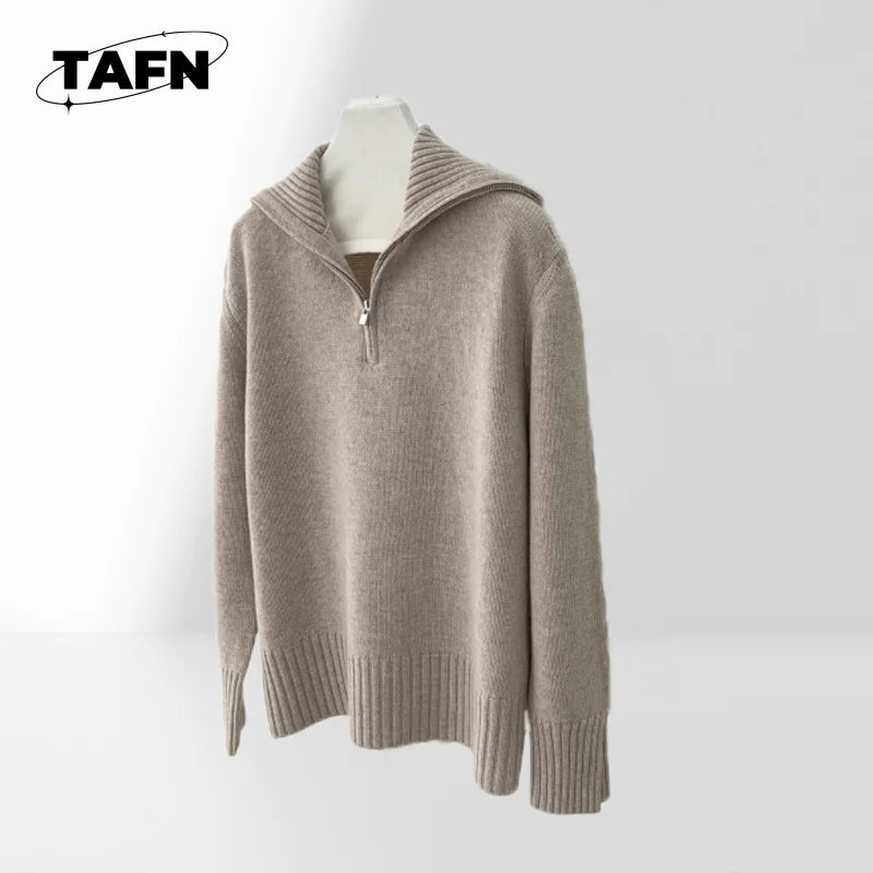 Ensemble 2 Pièces Femme TAFN – Haut Col Rond Manches Longues + Pantalon Large Mi-Mollet Carreaux – Coton/Soie – S à L – CLEVI Paris