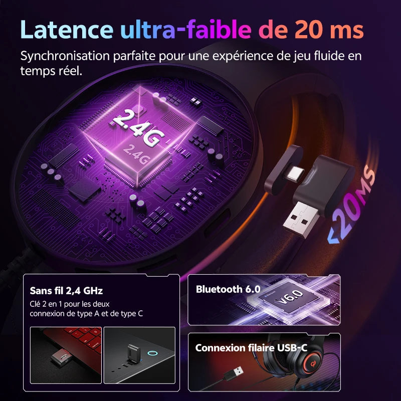 Casque Gaming QCY Heroad V200 Bluetooth 6.0 RGB 240h – CLEVI Paris