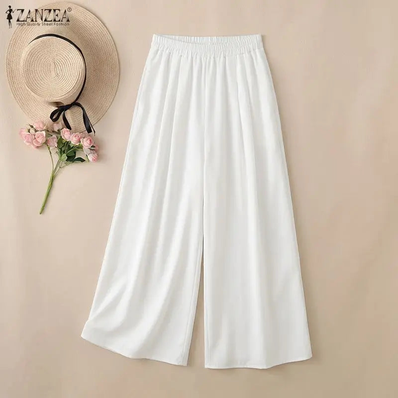Pantalon Femme Jambe Large Plissé Taille Élastique Casual Bohème Cheville – CLEVI Paris