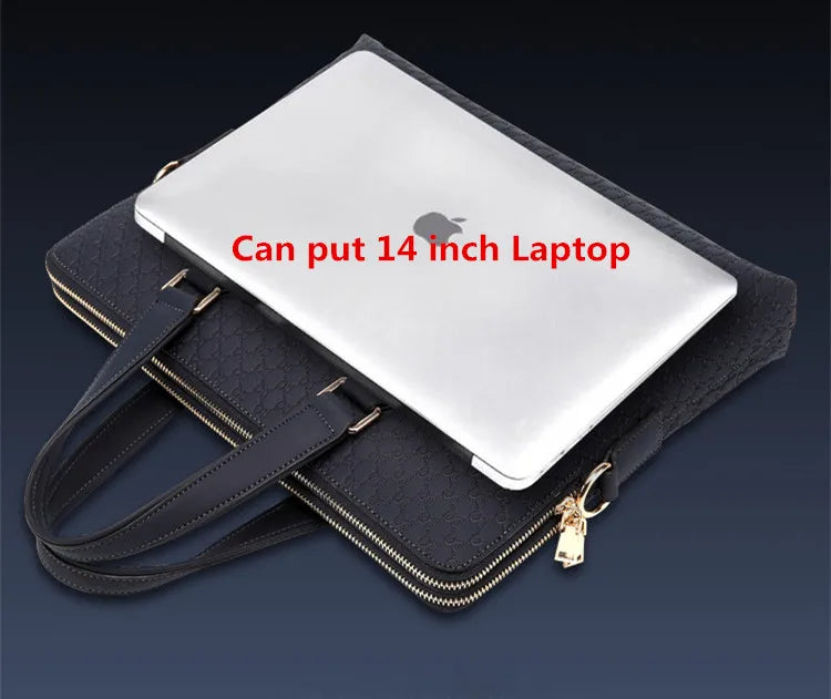 Serviette Homme Cuir Véritable Motif Carreaux Laptop 14" 38x7x30cm – CLEVI Paris