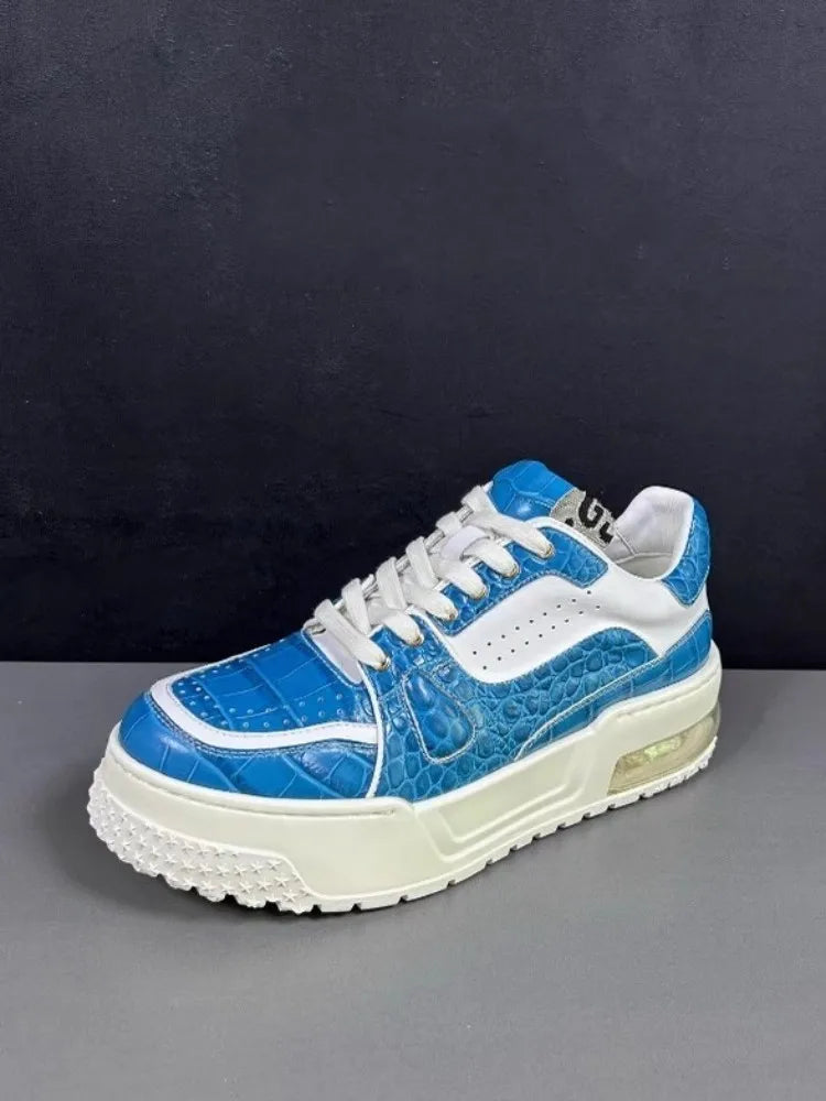 Sneakers Cuir Vache Motif Croco Homme Semelle Épaisse – CLEVI Paris