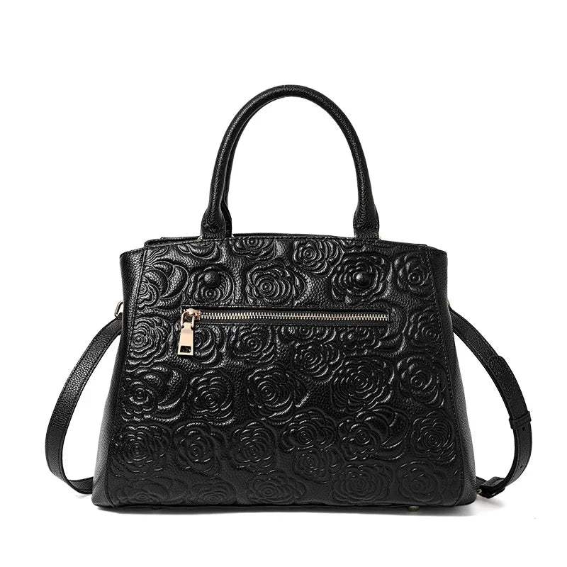 Sac Cabas Femme Cuir Véritable Roses 3D Gaufrées Noir – CLEVI Paris