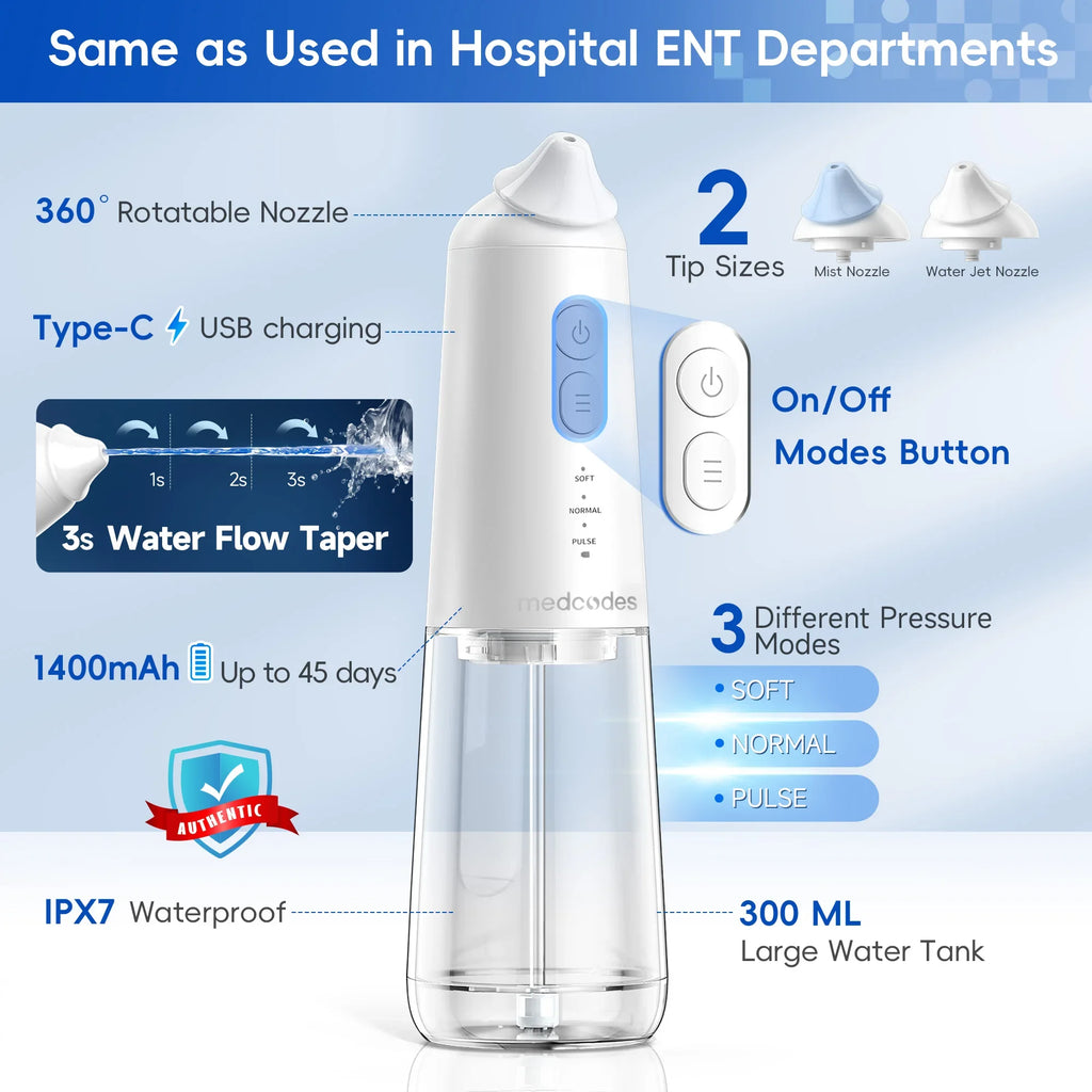 Irrigateur Nasal Auto-Collecteur Eaux Usées 300ml 3 Modes IPX7 30 Sachets – CLEVI Paris