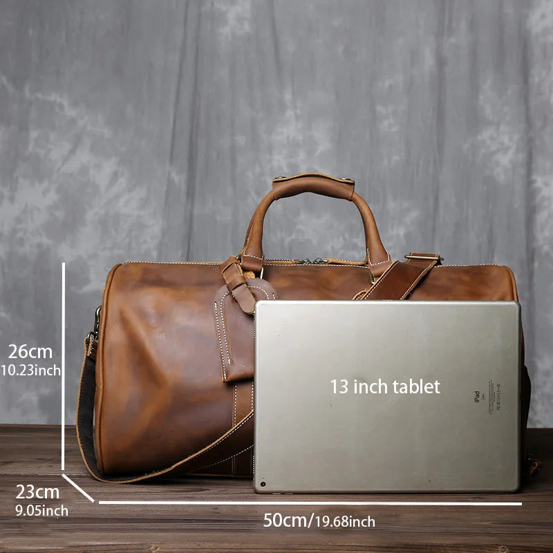 Sac de Voyage Homme Cuir Crazy Horse Rétro 50x23x26cm – CLEVI Paris