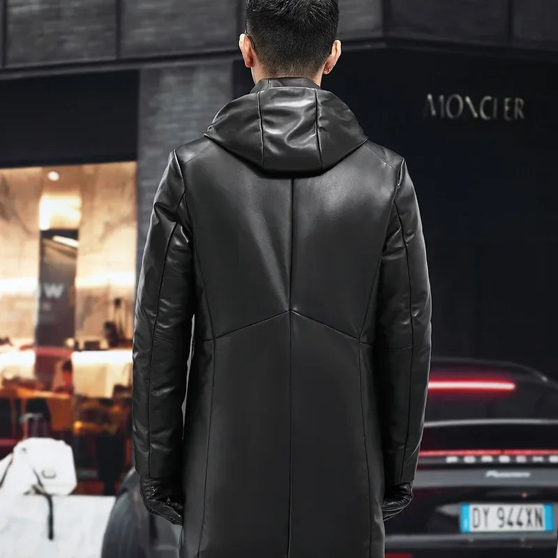Manteau homme à capuche en cuir de mouton – CLEVI Paris