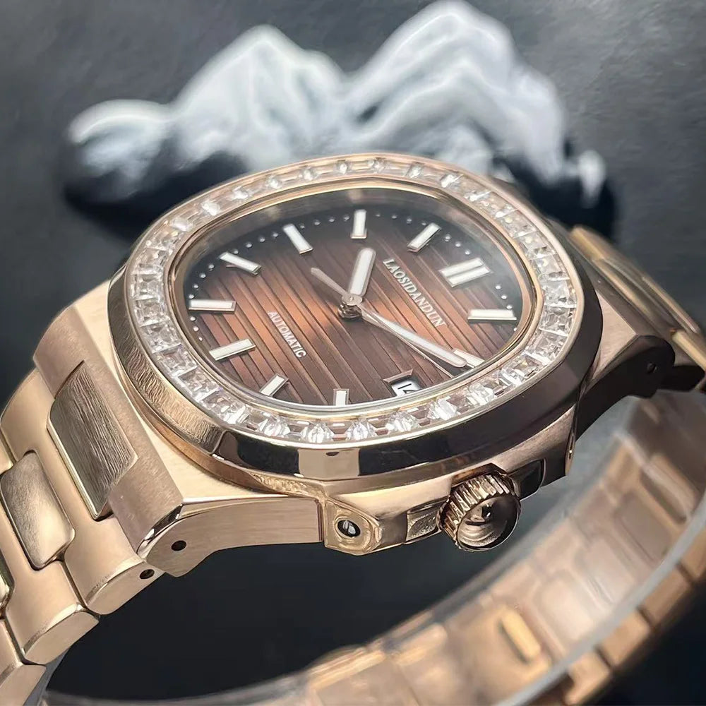 Montre Homme Automatique HUAYRA Rose Gold – Diamants Cadran Brun Fond Transparent Étanche – CLEVI Paris