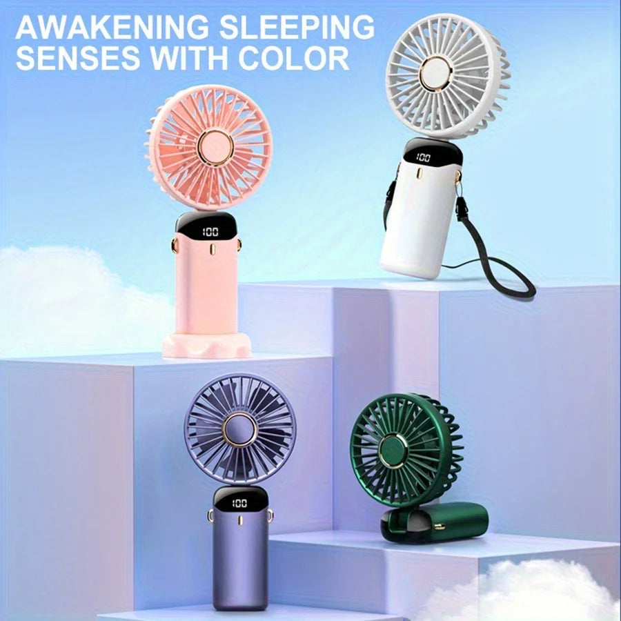 Ventilateur à main 3-en-1, 5 vitesses, LED – CLEVI Paris