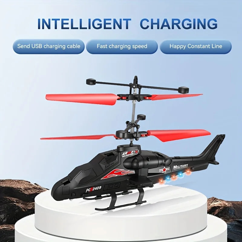 Hélicoptère Télécommandé Infrarouge LED – 2 Canaux, Charge USB, Jouet Enfant 6-12 ans