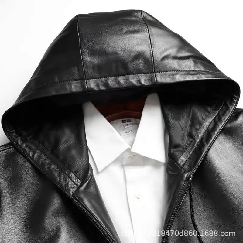 Blouson homme en cuir noir à capuche – CLEVI Paris