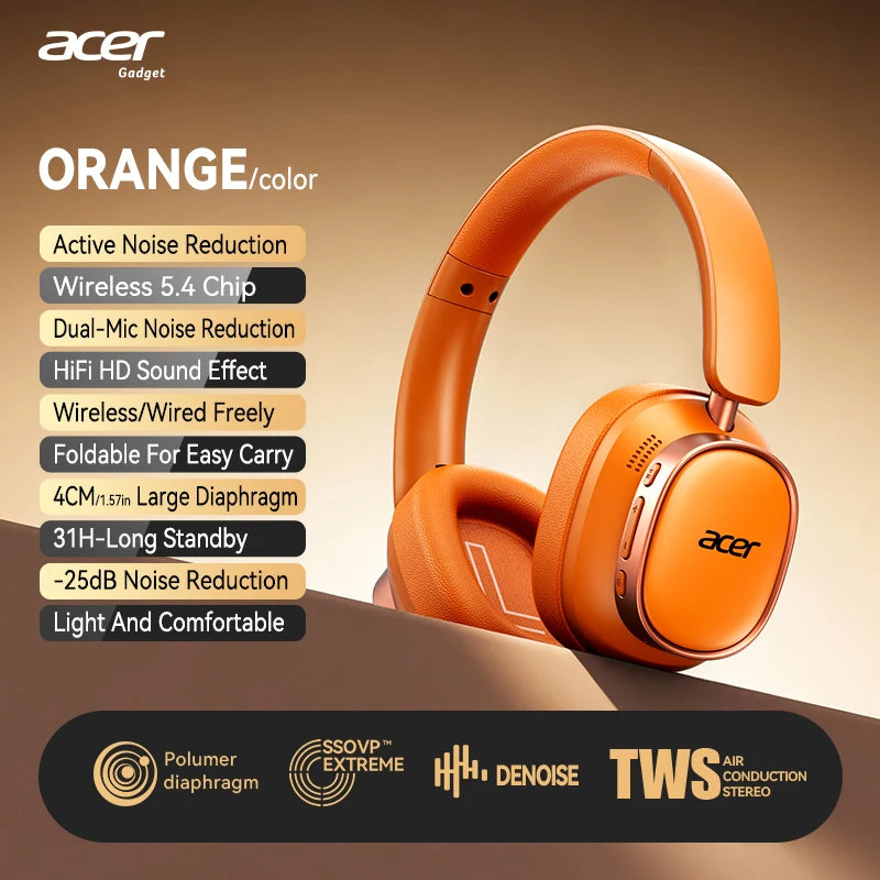 Casque Gaming Acer OHR633 Bluetooth ANC HiFi Pliable – CLEVI Paris