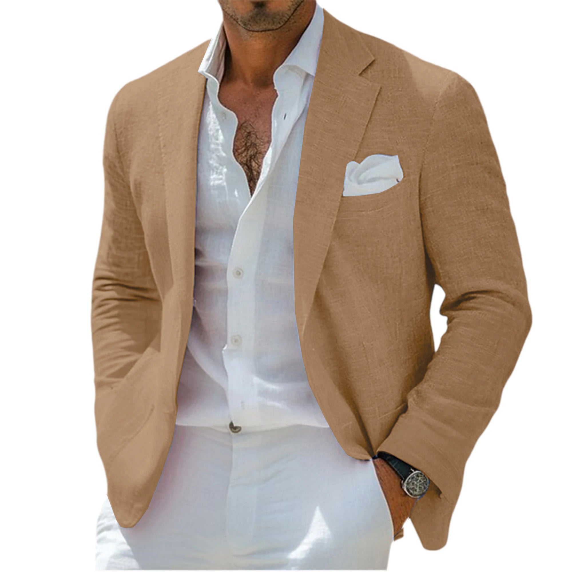 Blazer Homme Lin Slim Fit Léger Respirant Col Cranté Mariage Plage Business – CLEVI Paris