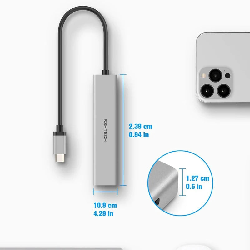 Hub USB-C 4 Ports 10Gbps Aluminium RSHTECH – CLEVI Paris